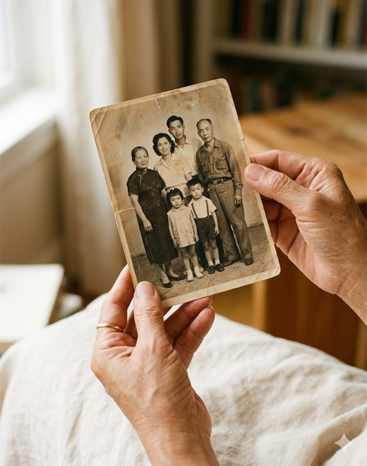 Hands holding a family photograph — memory, continuity, and grief therapy at Leela Mental Health